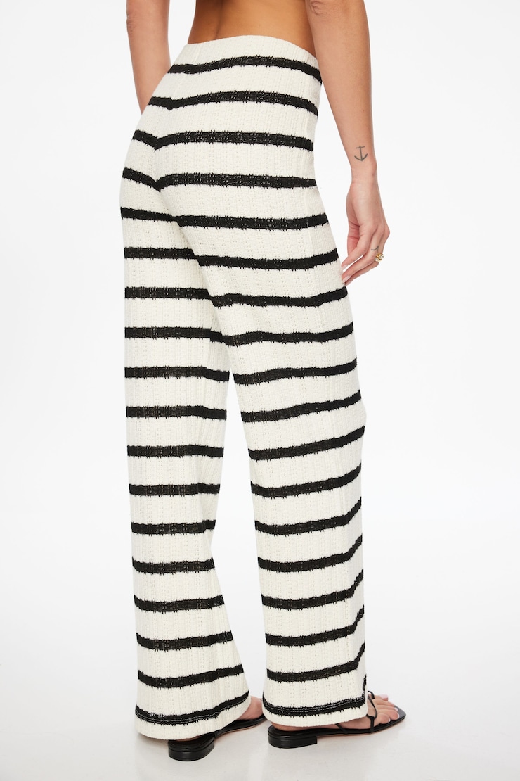Malika Crochet Wide Leg Pants White Crochet Stripe large
