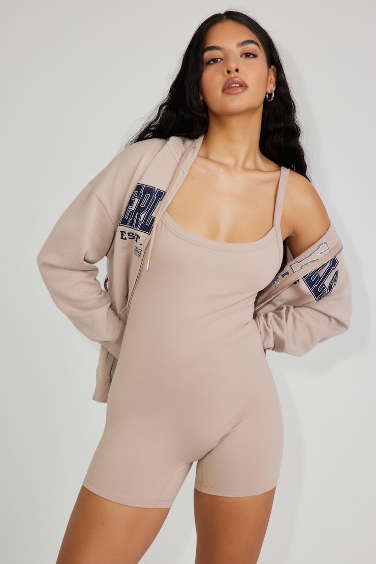 Ally Low Back Active Romper, Goat Brown, large