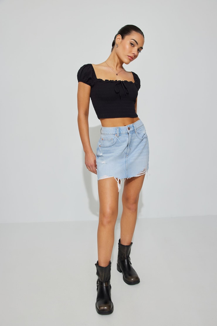 High Rise Denim Skirt, Jojo Blue, large