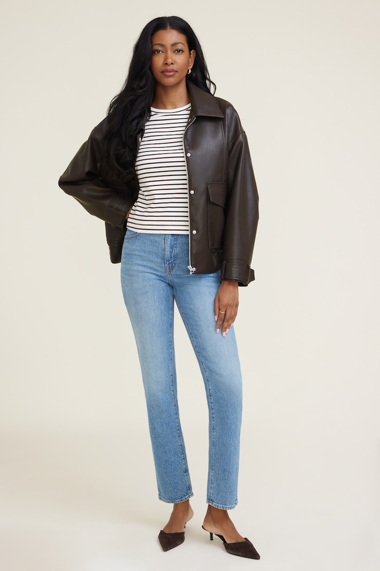 Haut carré et rayé en coton à manches longues