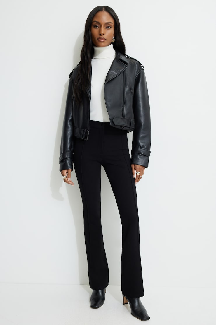 Front Seam Flared Leggings Jet Black large
