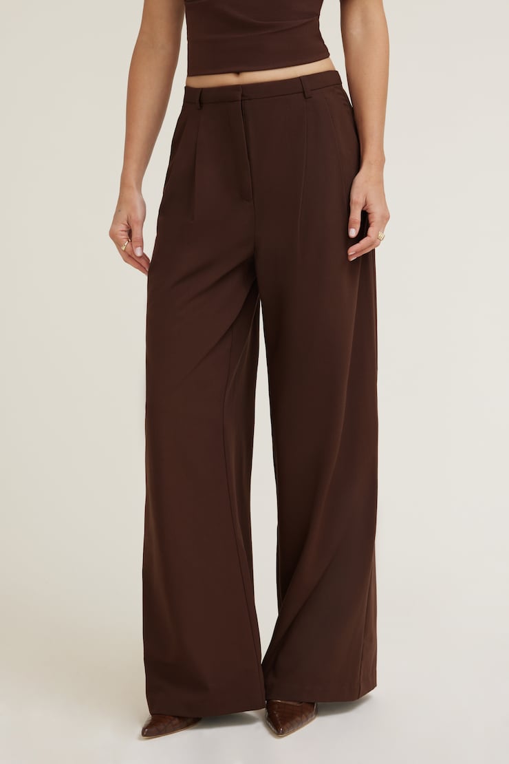 Pleated Wide Leg Pants Bitter Chocolate Burgundy large