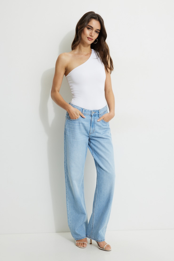 Single Shoulder Jersey Bodysuit Bright White large