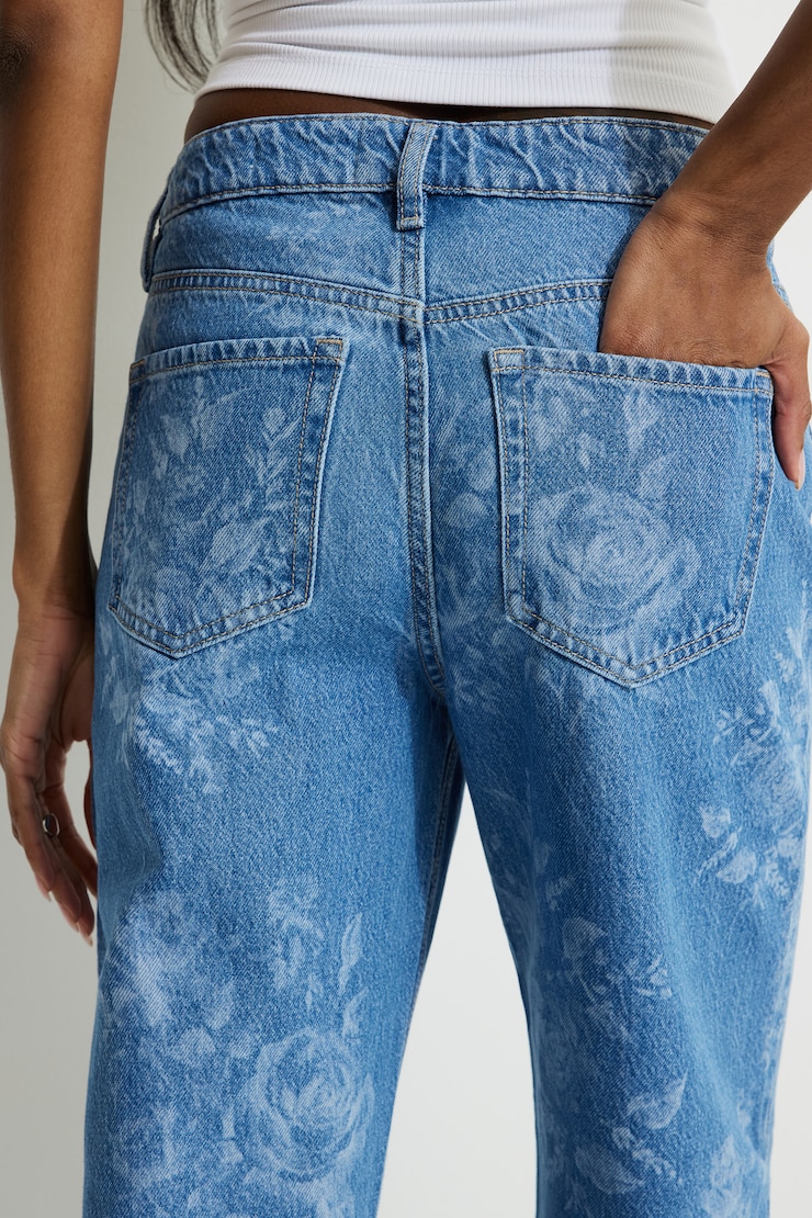Mika Floral Mid Rise Relaxed Straight Leg Jeans Floral Denim large