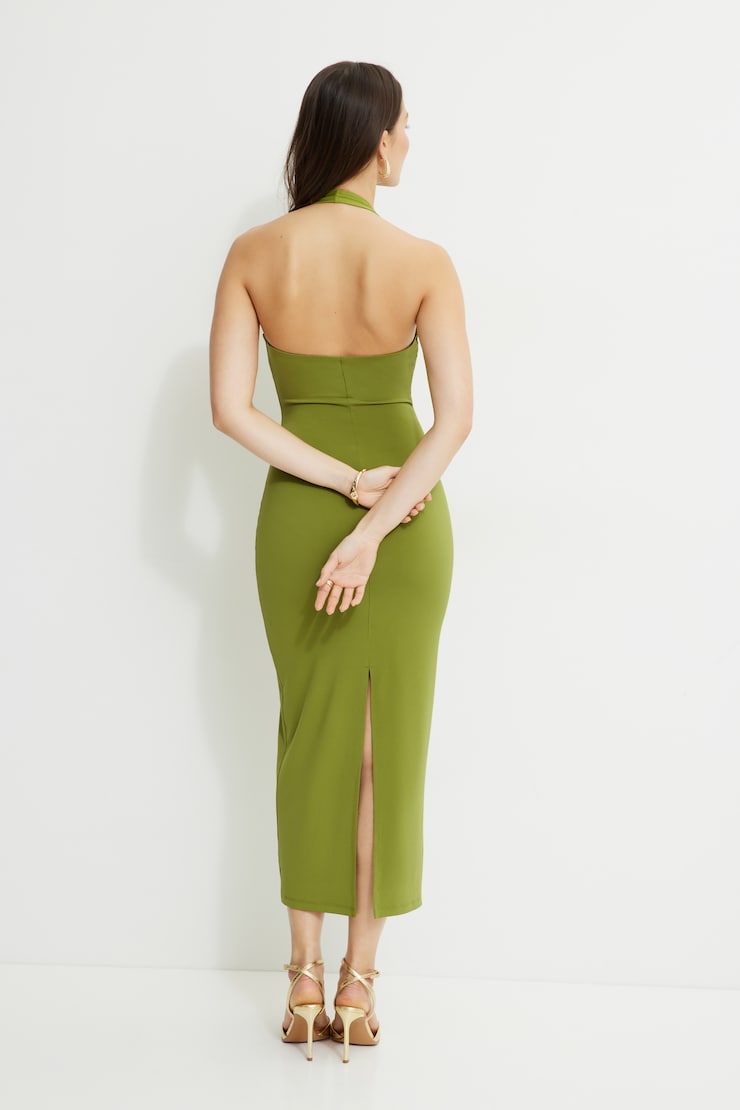 Sculpt Plunge Halter Maxi Dress Guacamole Green large