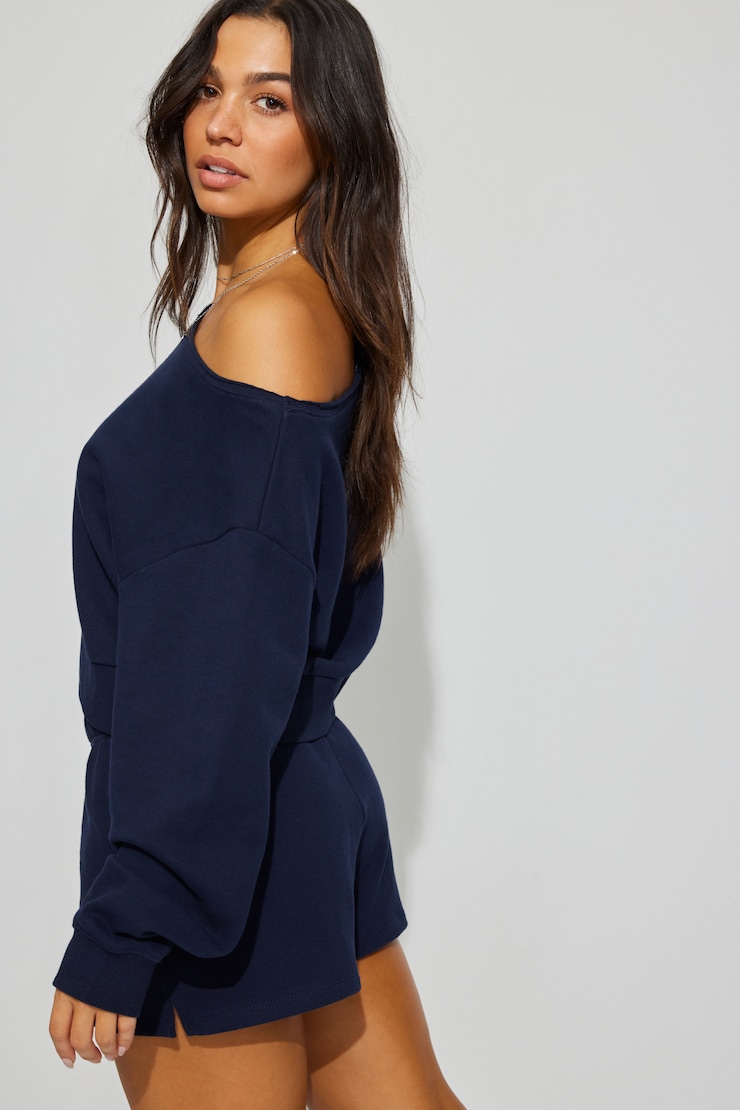 SoftTerry Off Shoulder Sweatshirt Navy | Garage
