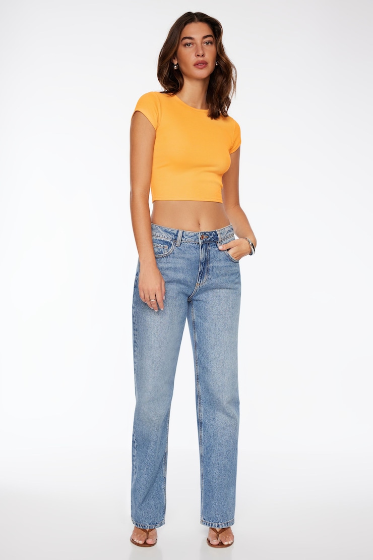 Keri Ribbed Baby T Shirt Papaya Meringue Orange large