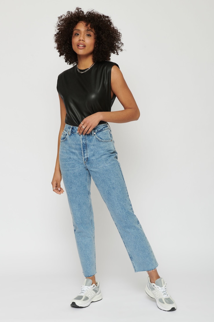 T-shirt en faux cuir Michaela Noir encre large
