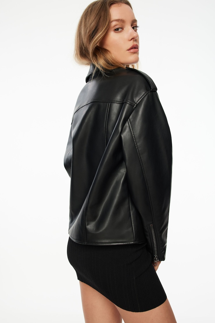 Oversized Faux Leather Biker Jacket Jet Black large