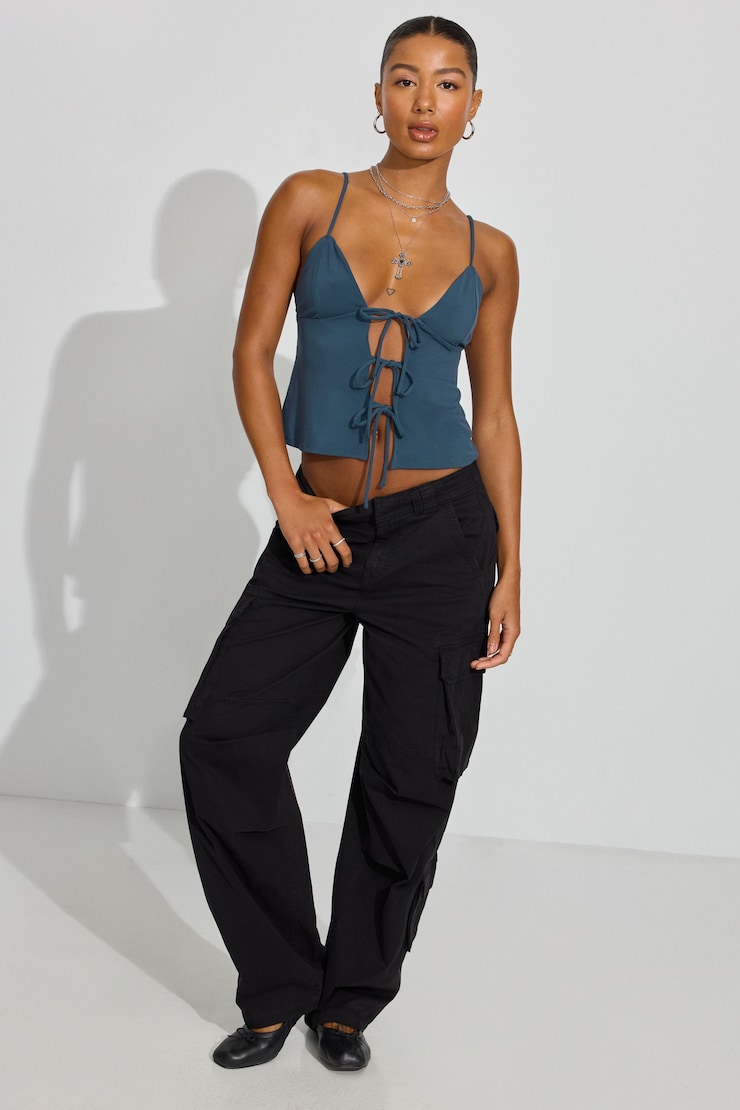 Tie Front Cami Top, True Teal, large