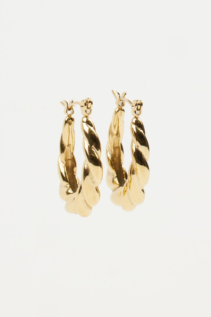 Stainless Steel Oblong Hoop Earrings Gold large